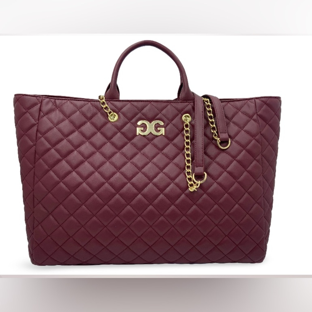 🎶Gilda Paris NWT quilted tote Burgundy Tan Or Grey
